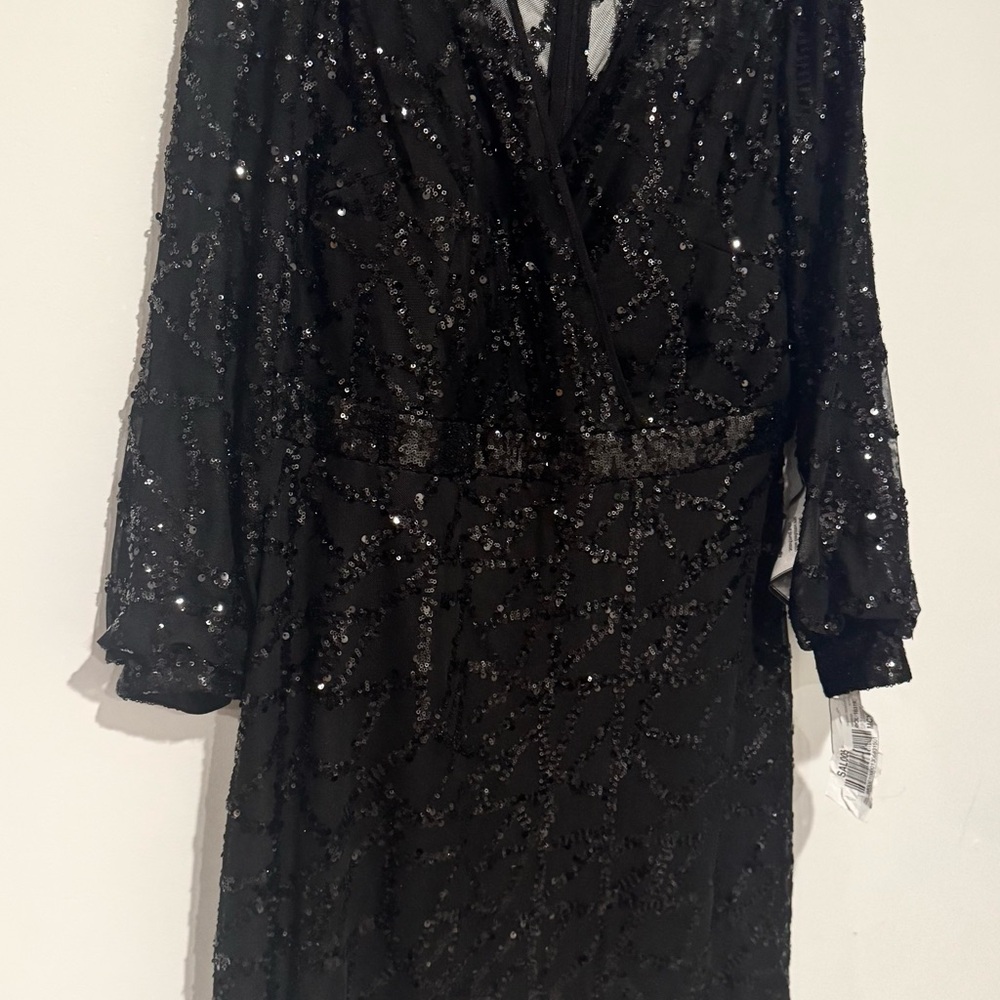 R&M Richards Black Long Sleeve Sequin Dress
